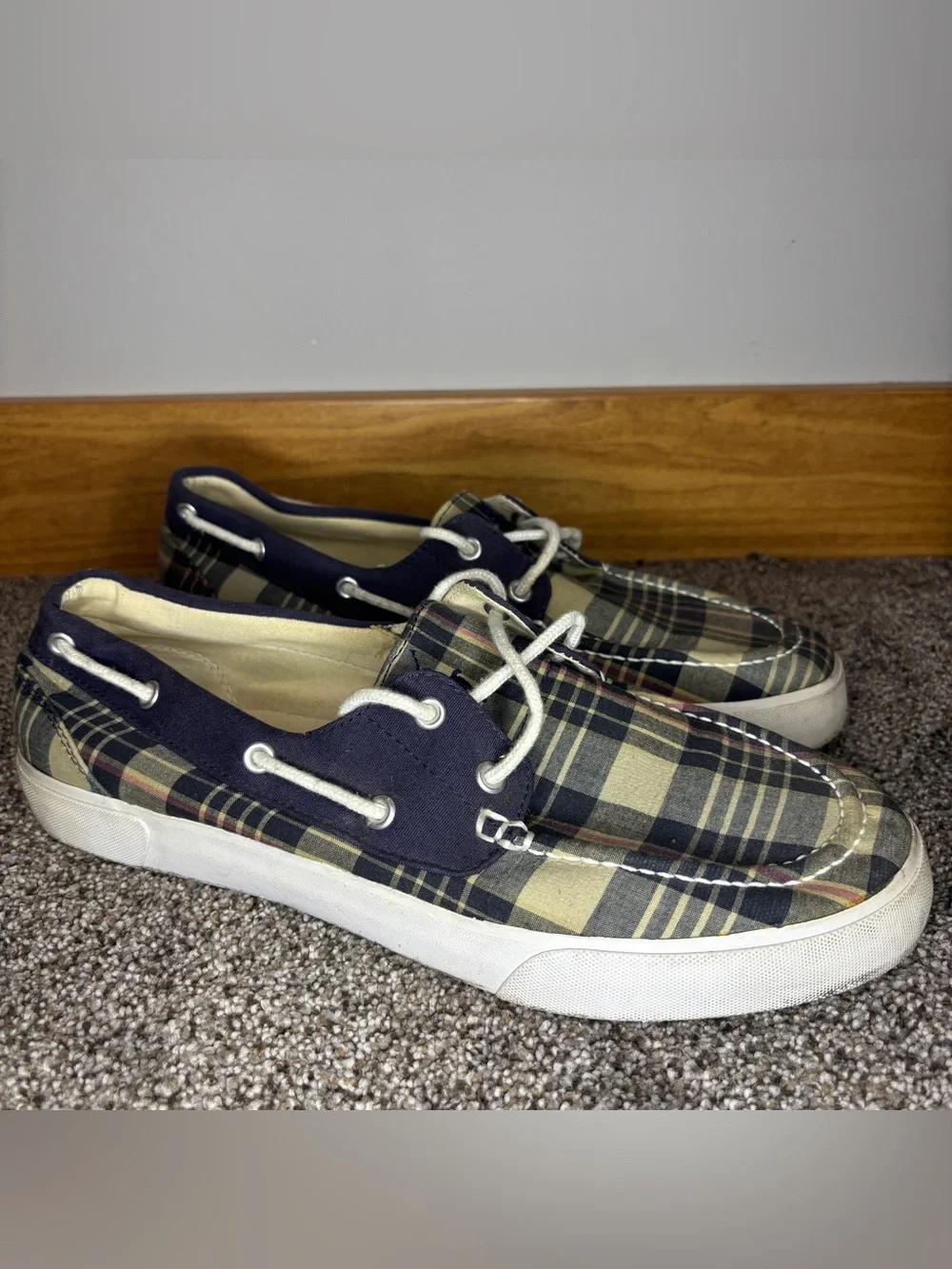 Polo Ralph Lauren Lander Boat Shoes Men’s 11.5 D blue Madras